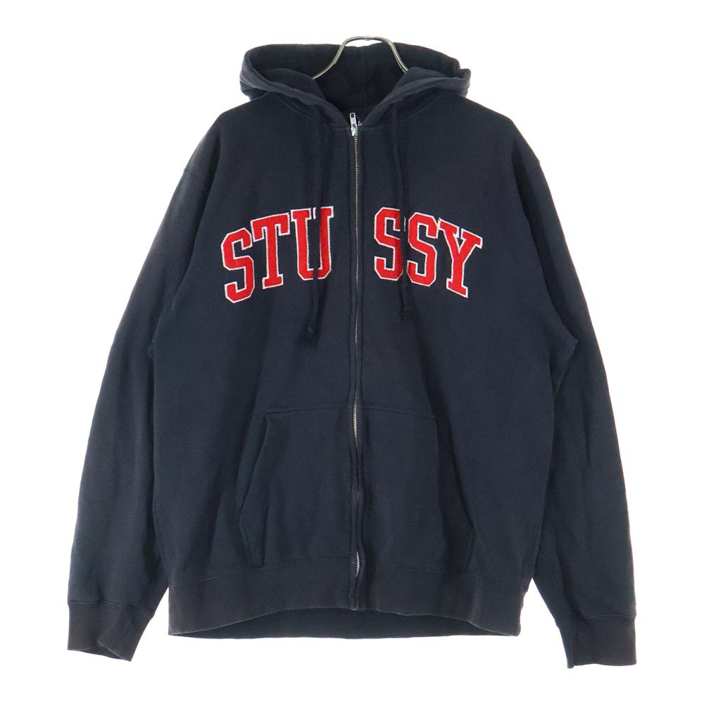 STUSSY(ステューシー) フロントロゴエンブロイダリー ジップアップ フーディー パーカー ブラック/レッド