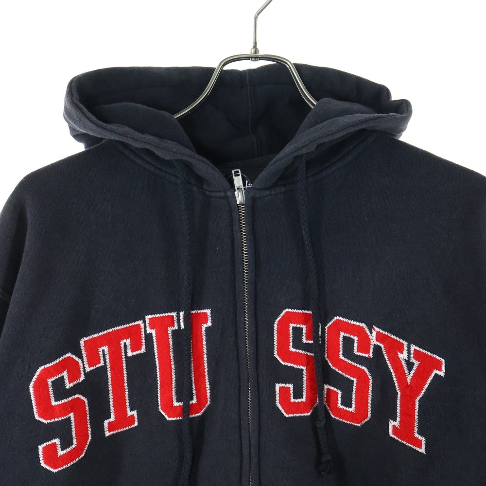 STUSSY(ステューシー) フロントロゴエンブロイダリー ジップアップ フーディー パーカー ブラック/レッド