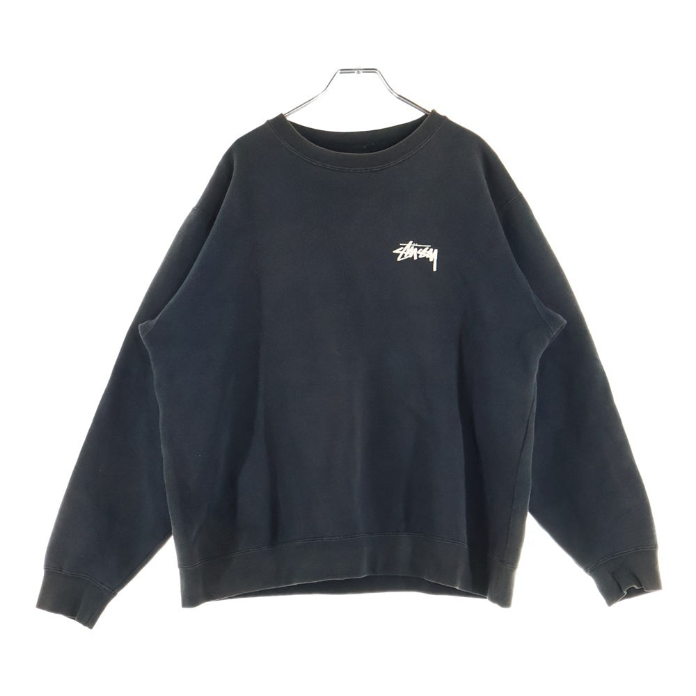 STUSSY(ステューシー) 8ボール スエードロゴ クルーネック スウェット トレーナー ブラック