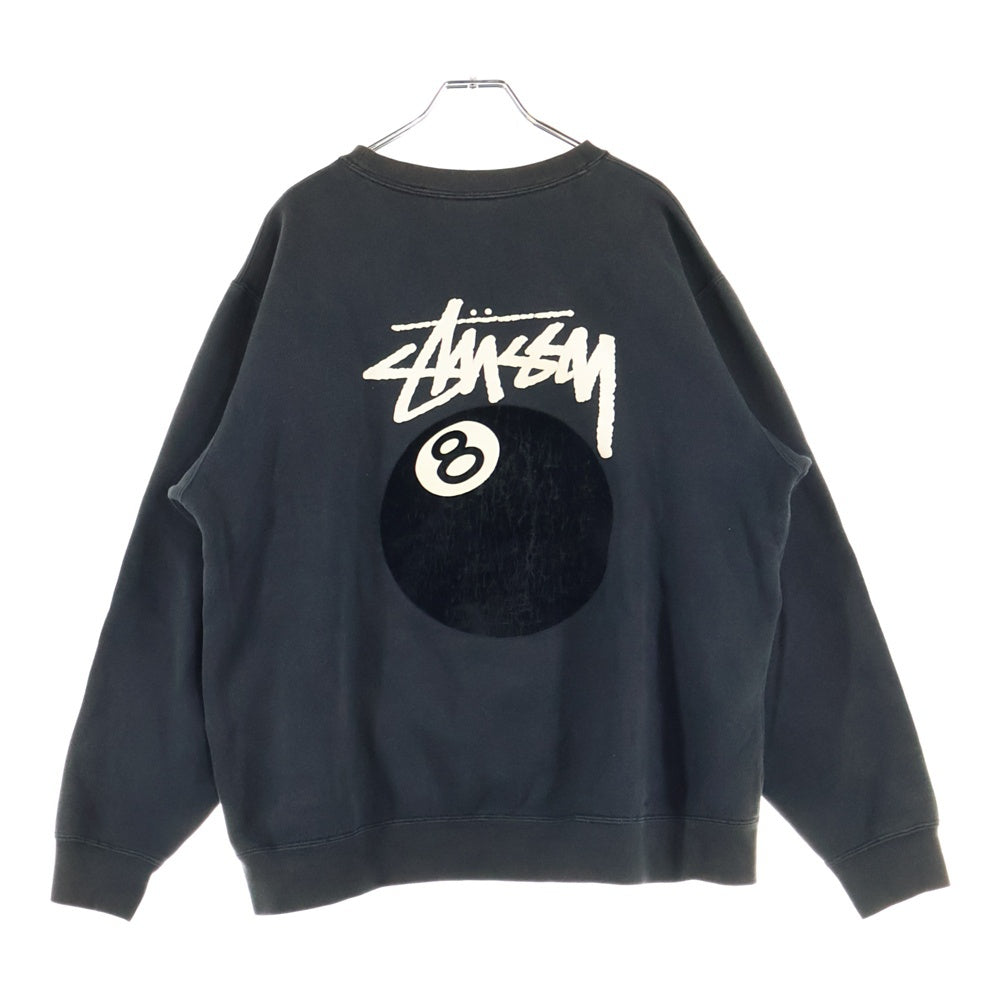 STUSSY(ステューシー) 8ボール スエードロゴ クルーネック スウェット トレーナー ブラック
