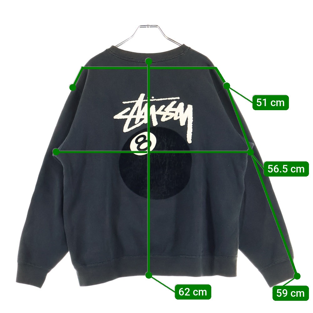 STUSSY(ステューシー) 8ボール スエードロゴ クルーネック スウェット トレーナー ブラック