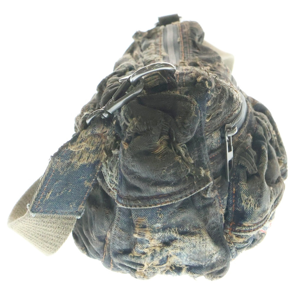 DIESEL(ディーゼル) MULTI-PKTS SHOULDER BAG X マルチポケット クラッシュ デニム ショルダーバッグ ブラウン/インディゴ