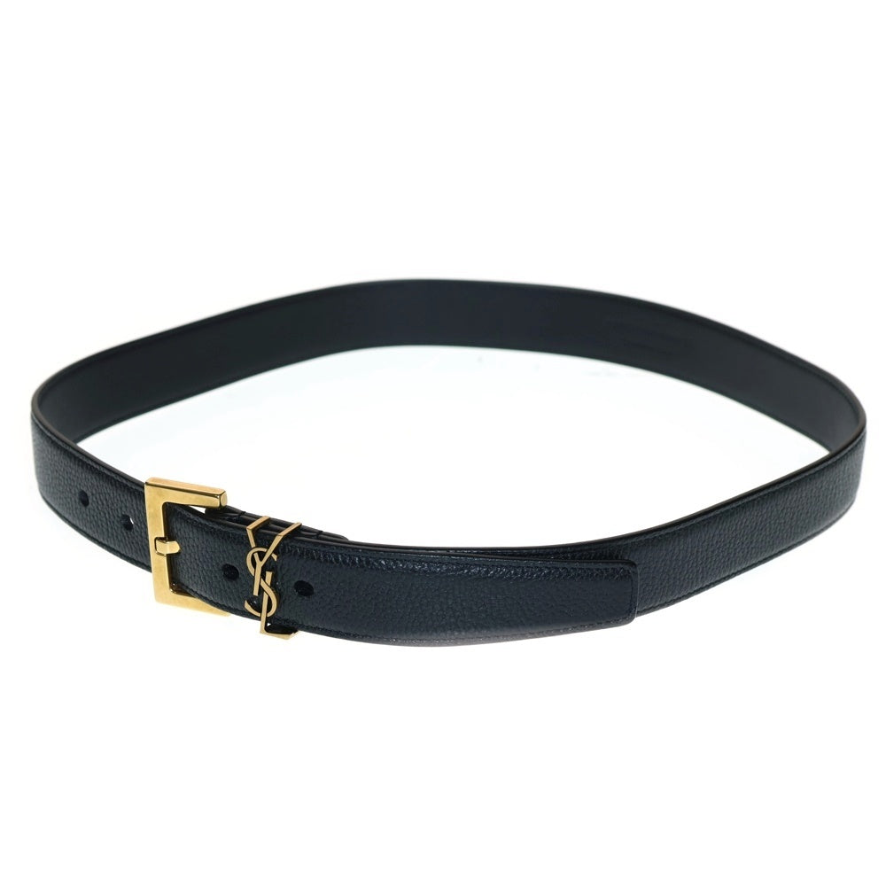 YVES SAINT LAURENT(イヴサンローラン) LEATHER BELT ロゴデザインモチーフ レザー ベルト ブラック/ゴールド ABR634437