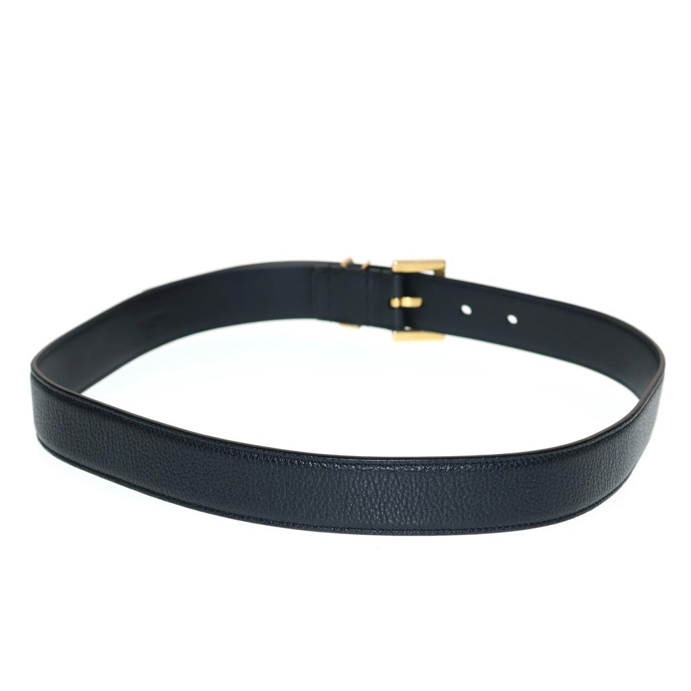 YVES SAINT LAURENT(イヴサンローラン) LEATHER BELT ロゴデザインモチーフ レザー ベルト ブラック/ゴールド ABR634437