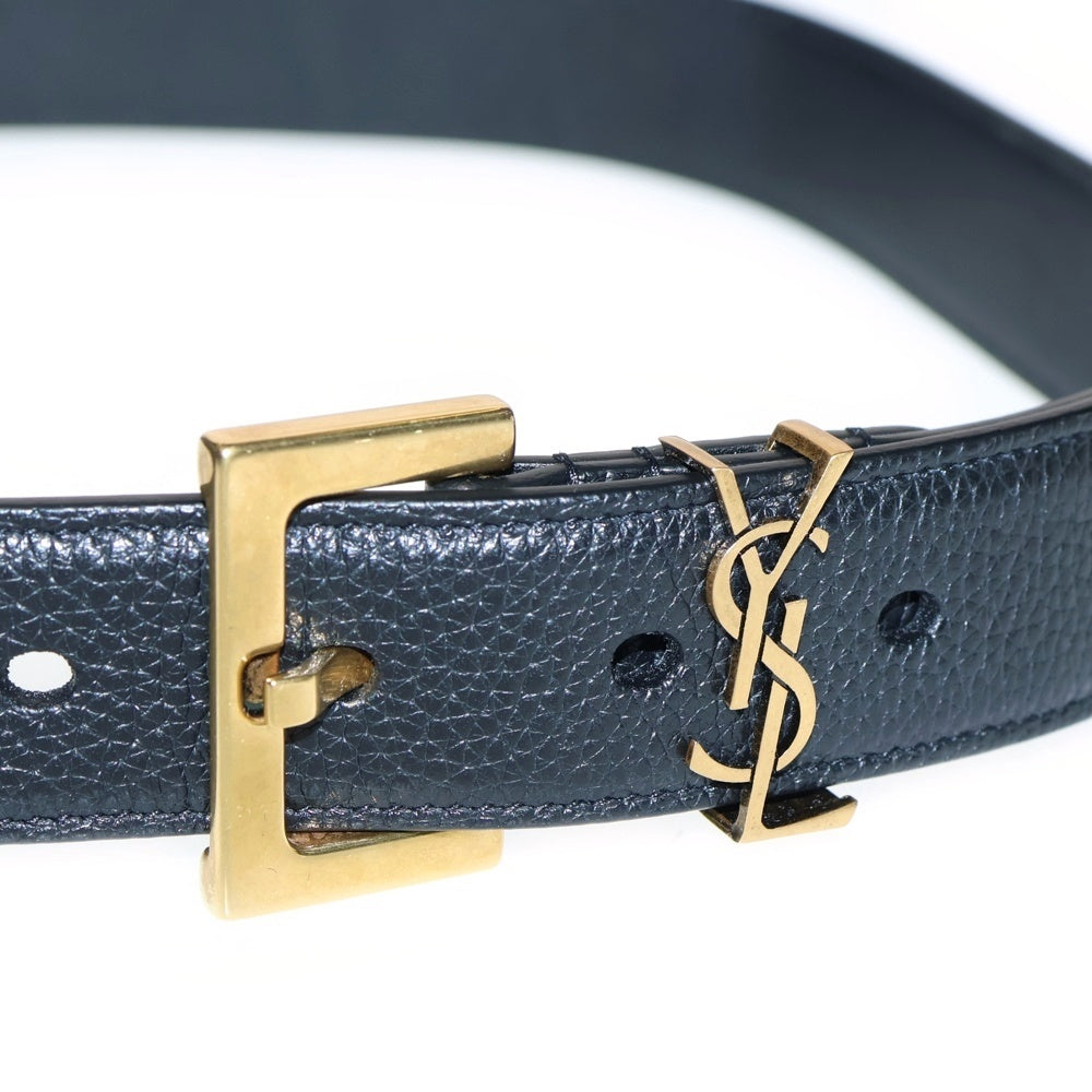 YVES SAINT LAURENT(イヴサンローラン) LEATHER BELT ロゴデザインモチーフ レザー ベルト ブラック/ゴールド ABR634437