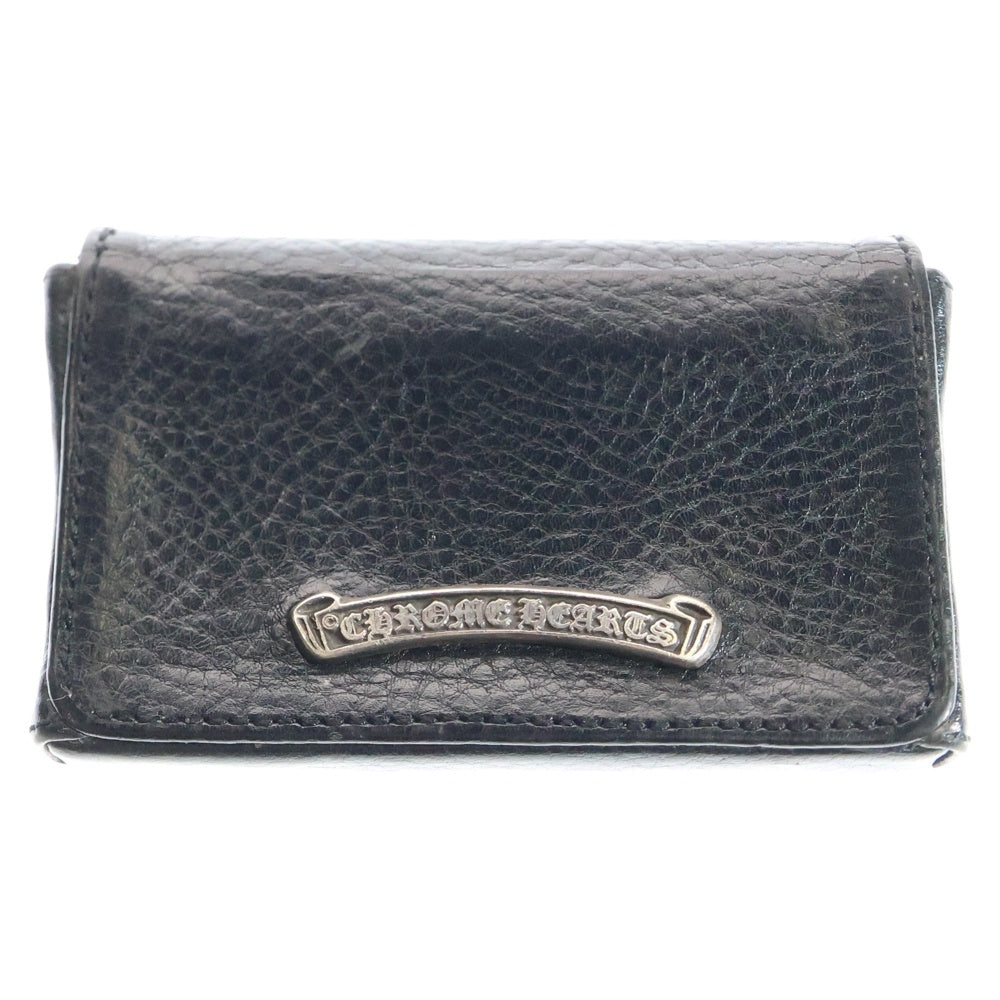 CHROME HEARTS(クロムハーツ) CARD CASE マグネット式 スクロールラベル付き レザーカードケース 名刺入れ ブラック