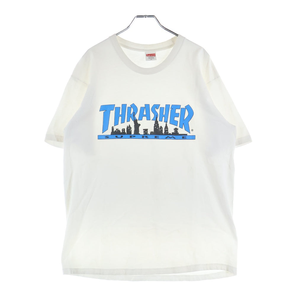 SUPREME(シュプリーム) 21AW ×THRASHER Skyline Tee スラッシャー スカイライン ロゴ プリント クルーネック 半袖Tシャツカットソー ホワイト