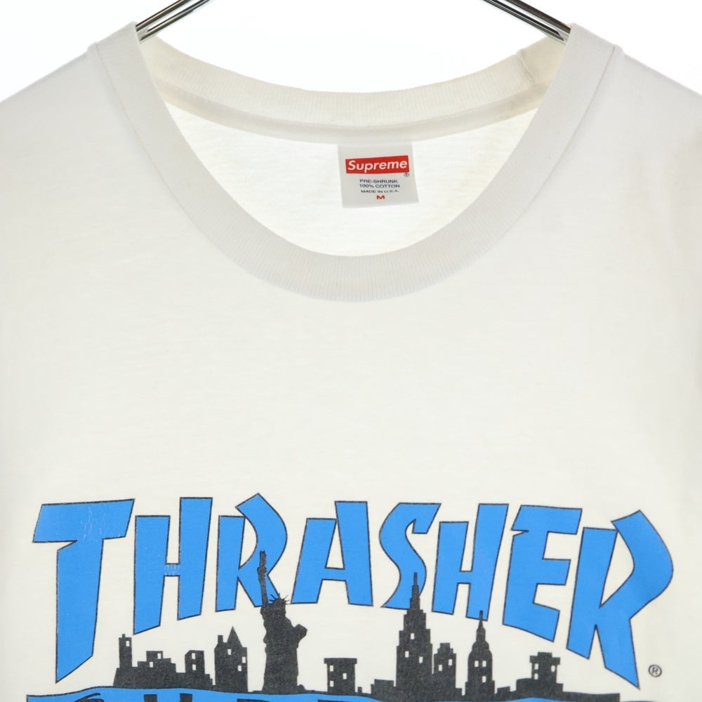 SUPREME(シュプリーム) 21AW ×THRASHER Skyline Tee スラッシャー スカイライン ロゴ プリント クルーネック 半袖Tシャツカットソー ホワイト