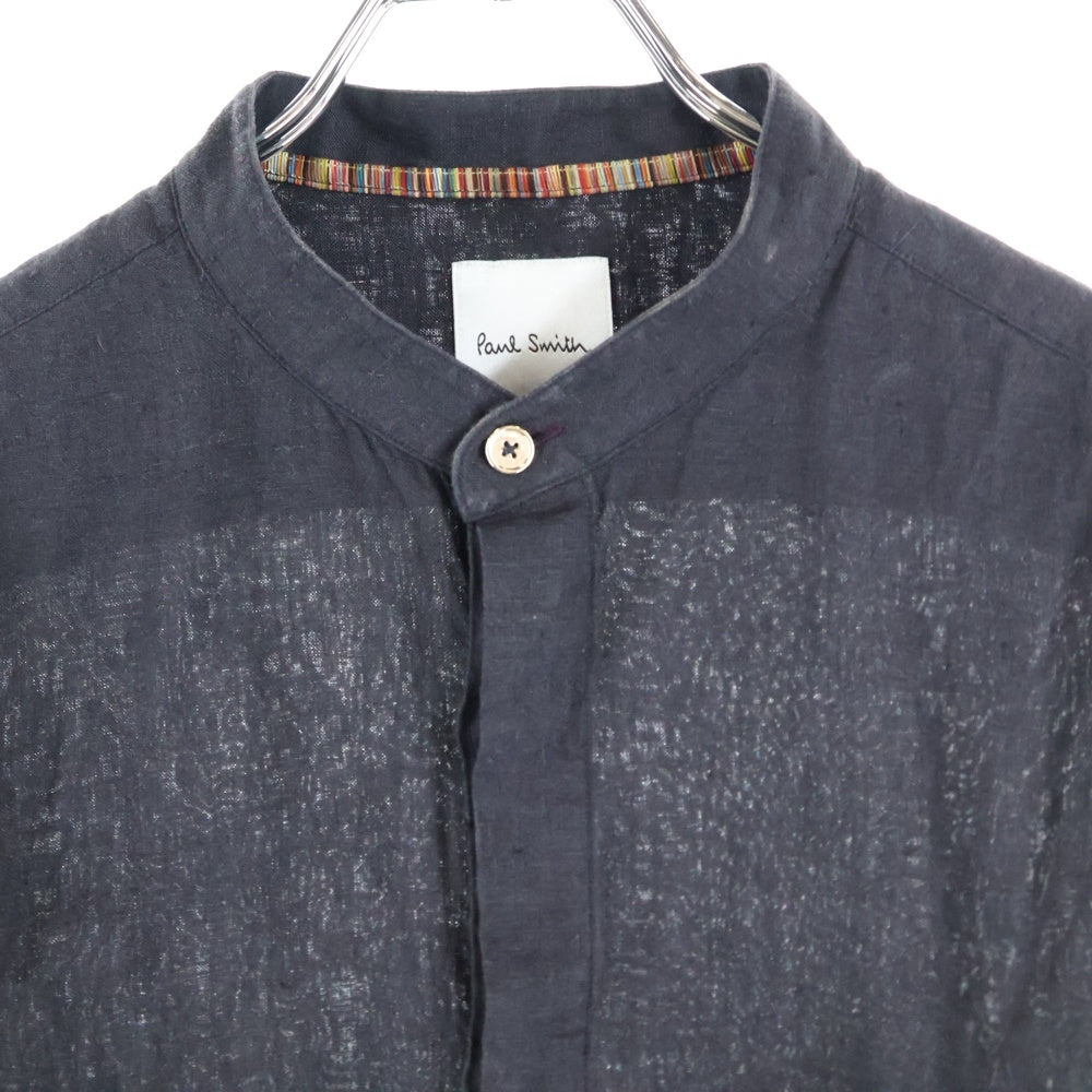 Paul Smith(ポールスミス) リネン ロングスリーブ ノーカラー長袖シャツ ブラック 143310 509T
