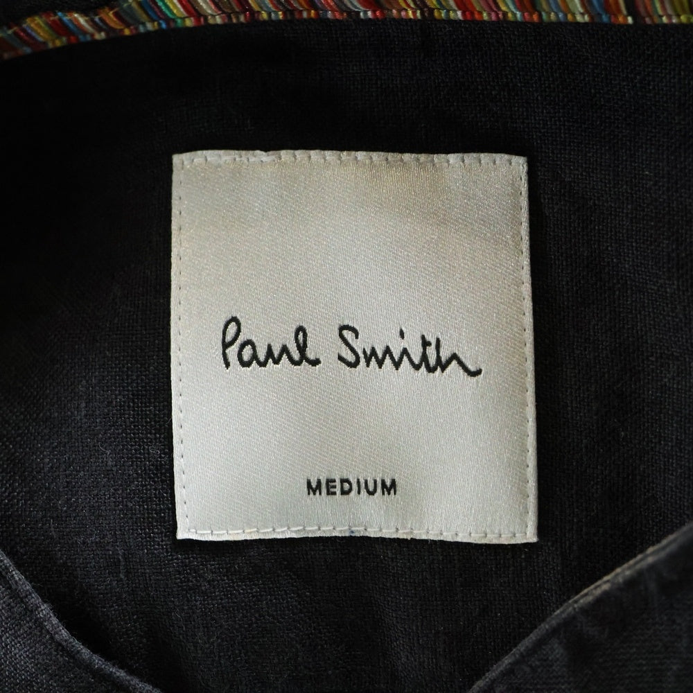 Paul Smith(ポールスミス) リネン ロングスリーブ ノーカラー長袖シャツ ブラック 143310 509T