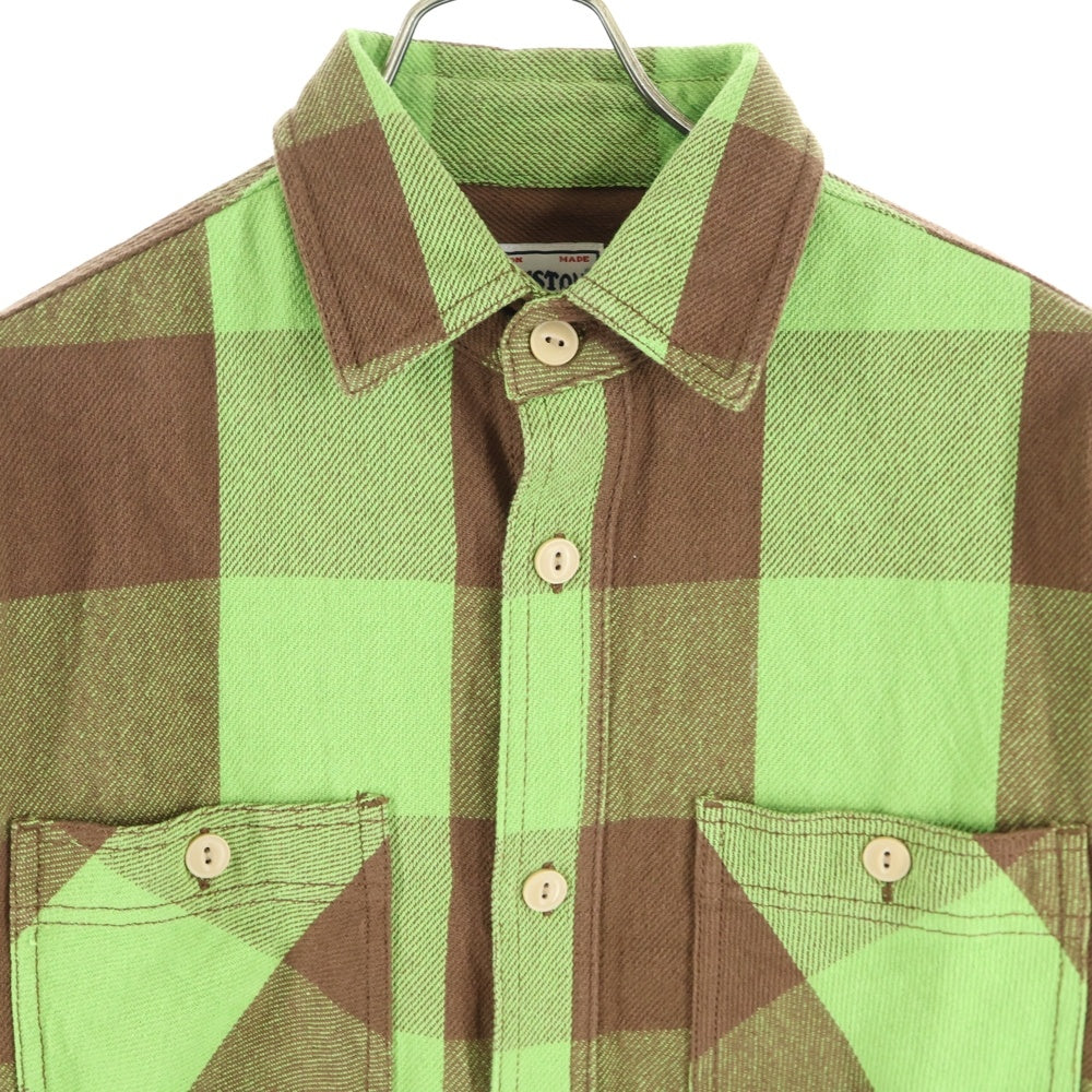 HOUSTON(ヒューストン) BLOCK CHECK VIYELLA SHIRT ブロックチェック ビエラ レギュラーカラー ボタンダウン ロングスリーブ 長袖シャツ グリーン/ブラウン 40958
