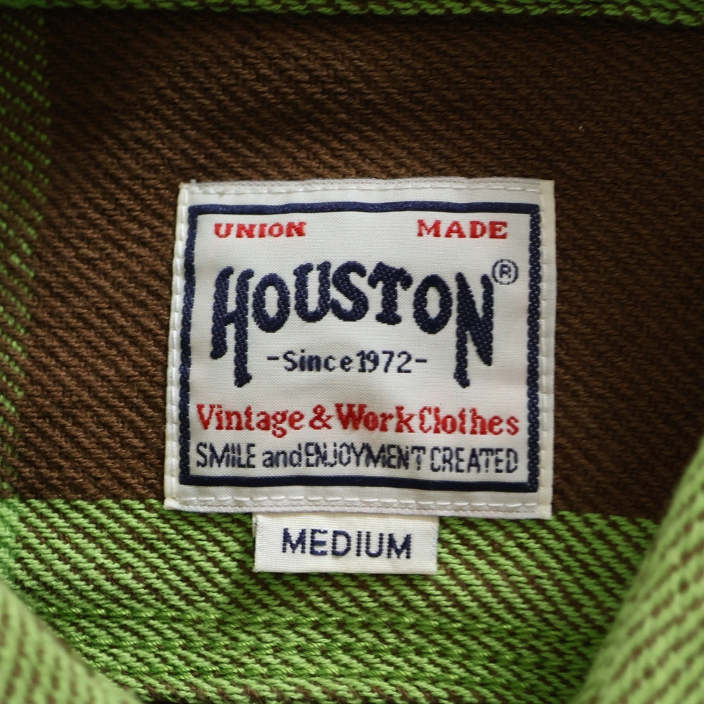 HOUSTON(ヒューストン) BLOCK CHECK VIYELLA SHIRT ブロックチェック ビエラ レギュラーカラー ボタンダウン ロングスリーブ 長袖シャツ グリーン/ブラウン 40958