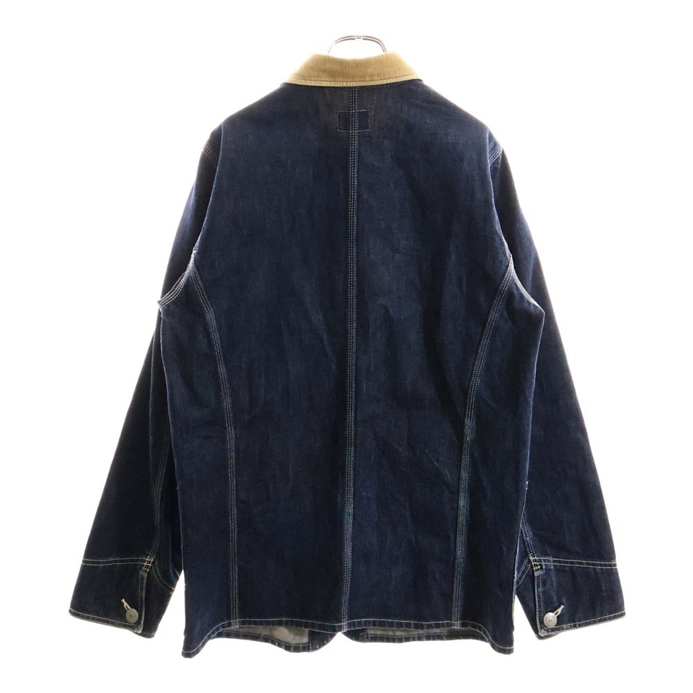 EIGHT-G(エイトジー) レギュラーカラーコーデュロイ切り替え ボタンダウン デニムロングスリーブジャケット インディゴ/ブラウン 8JK-01A