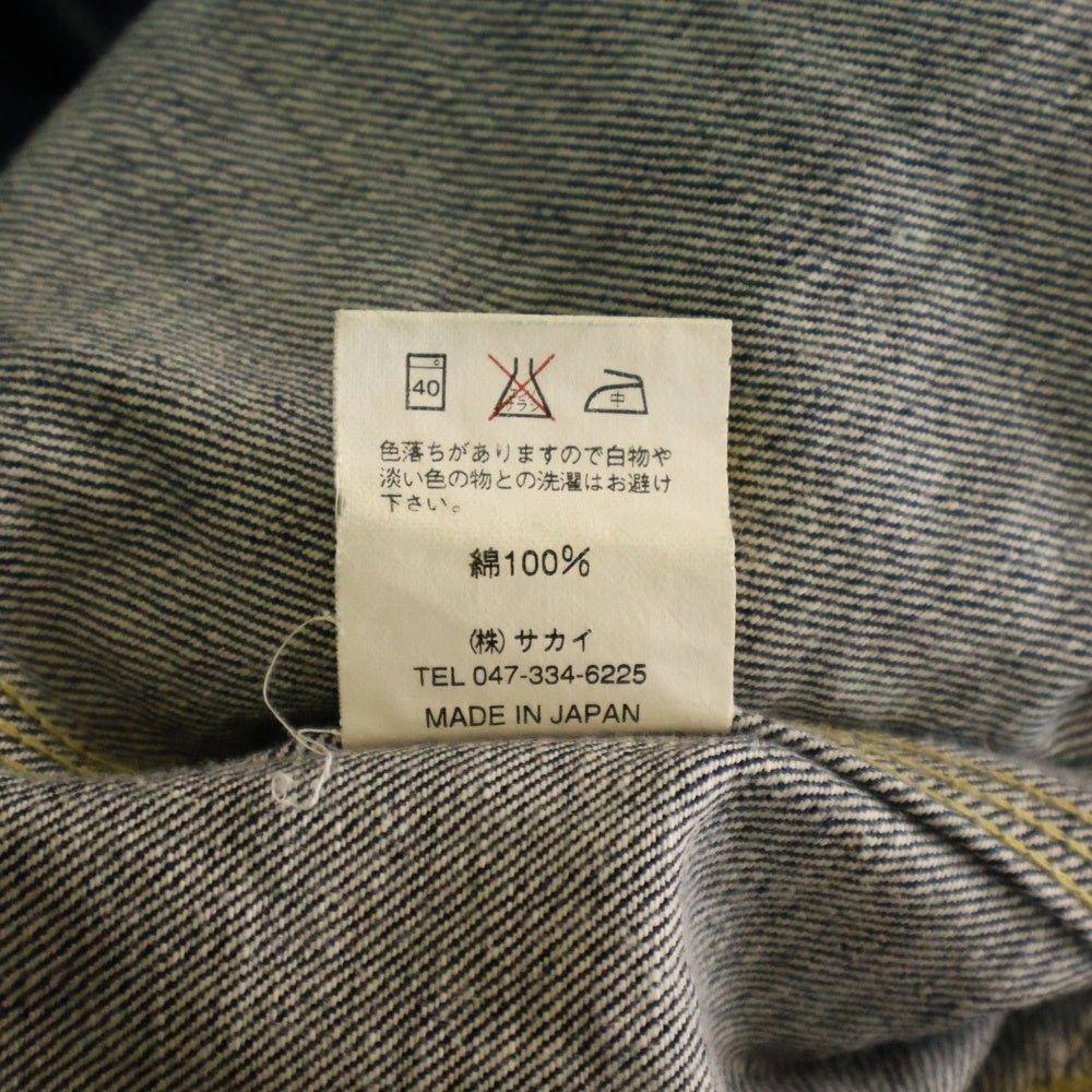 EIGHT-G(エイトジー) レギュラーカラーコーデュロイ切り替え ボタンダウン デニムロングスリーブジャケット インディゴ/ブラウン 8JK-01A