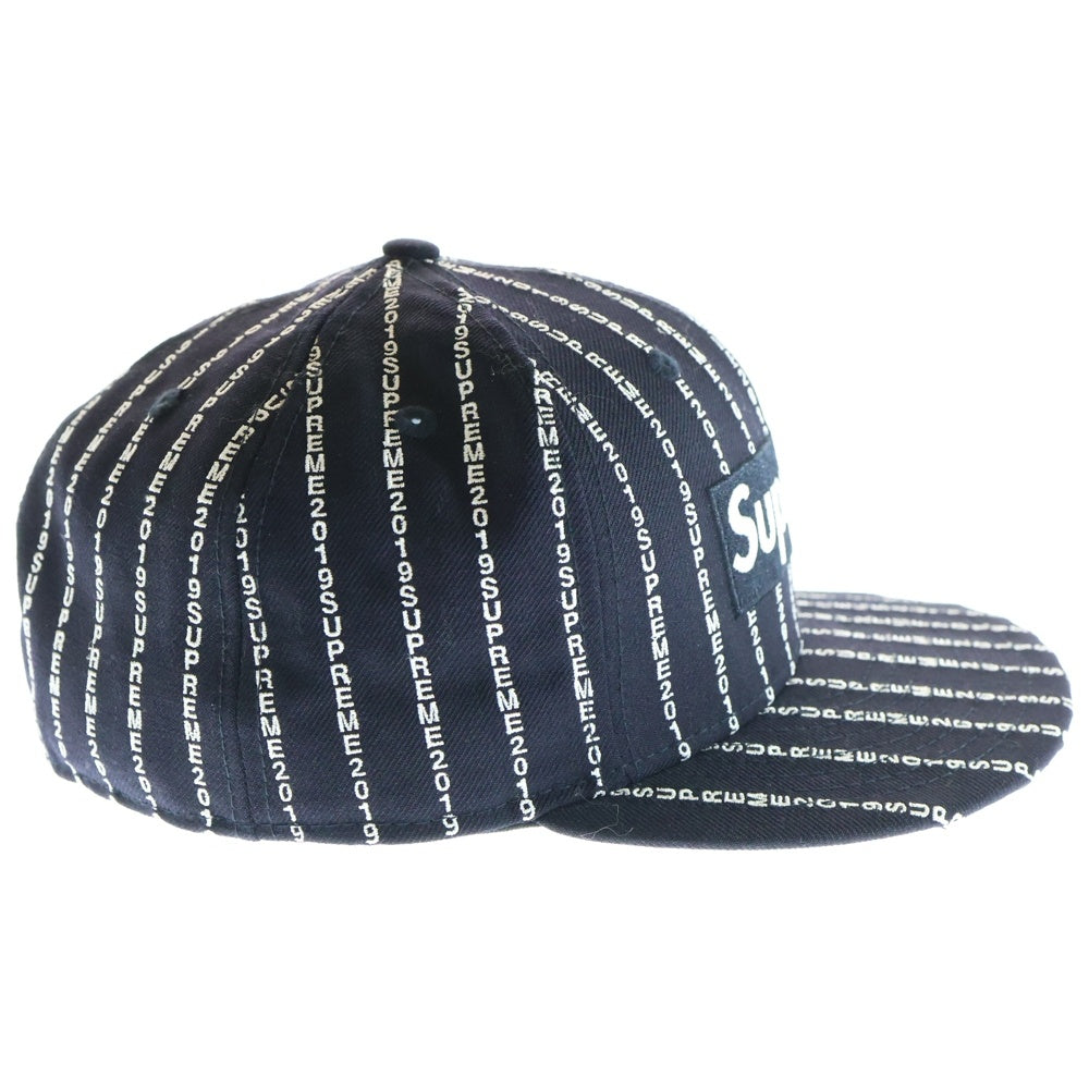 SUPREME(シュプリーム) 19SS ×NEW ERA Text Stripe Cap ニューエラ テキスト ストライプ柄 ベイスボールキャップ 帽子 ブラック
