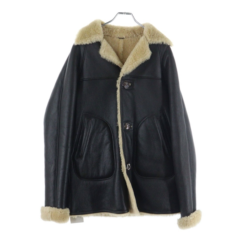 CHROME HEARTS(クロムハーツ) クロスボールボタン レザー ムートンロング コート ブラウン