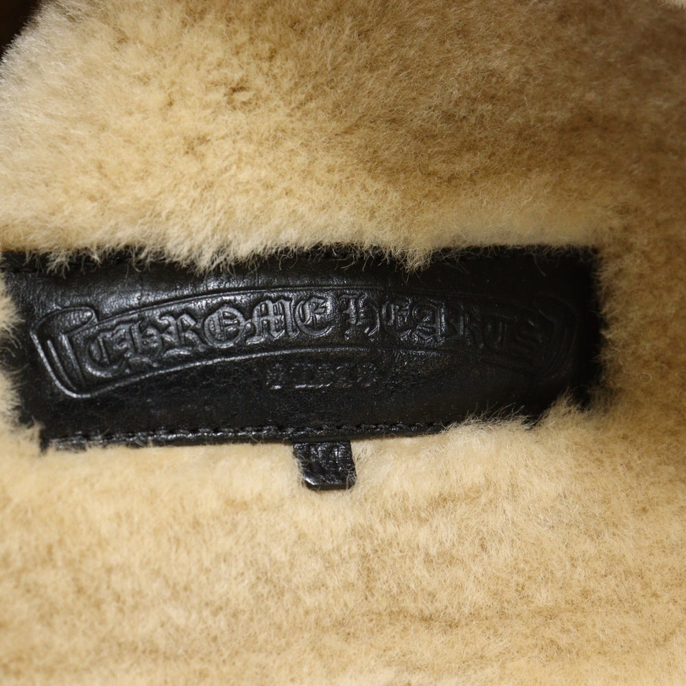 CHROME HEARTS(クロムハーツ) クロスボールボタン レザー ムートンロング コート ブラウン