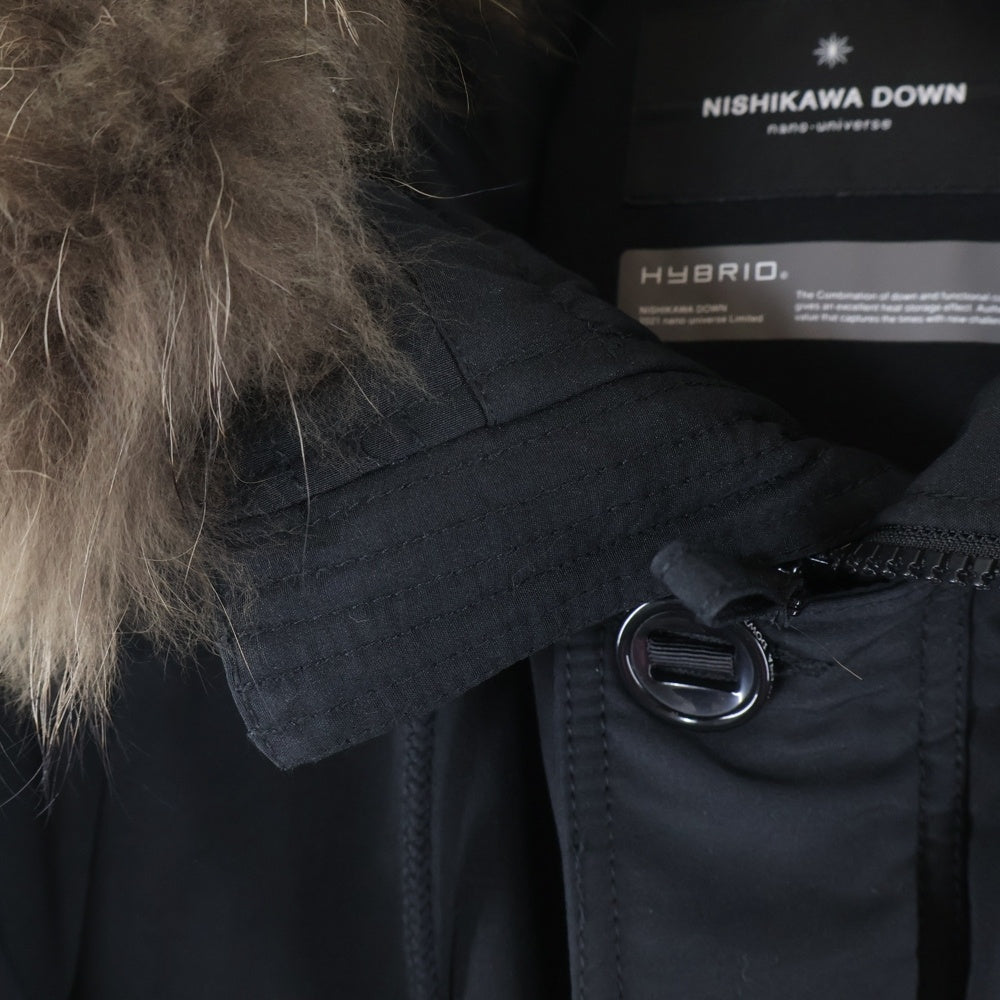 Nishikawa Down(ニシカワダウン) ×NANO UNIVERSE ナノ ユニバース ジップアップフーデッドファーダウンジャケット ブラック
