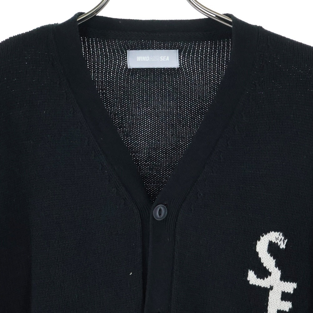 WIND AND SEA(ウィンダンシー) LIGHT KNIT CARDIGAN SEAロゴ ミドルゲージ ライト ニット カーディガン ブラック WDS-KN-04