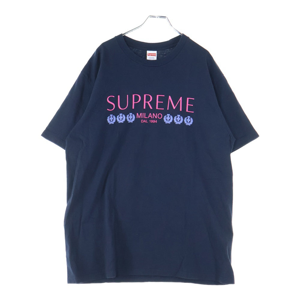 SUPREME(シュプリーム) 21SS Milano Tee ミラノ ロゴプリント クルーネック 半袖Tシャツ カットソー ネイビー
