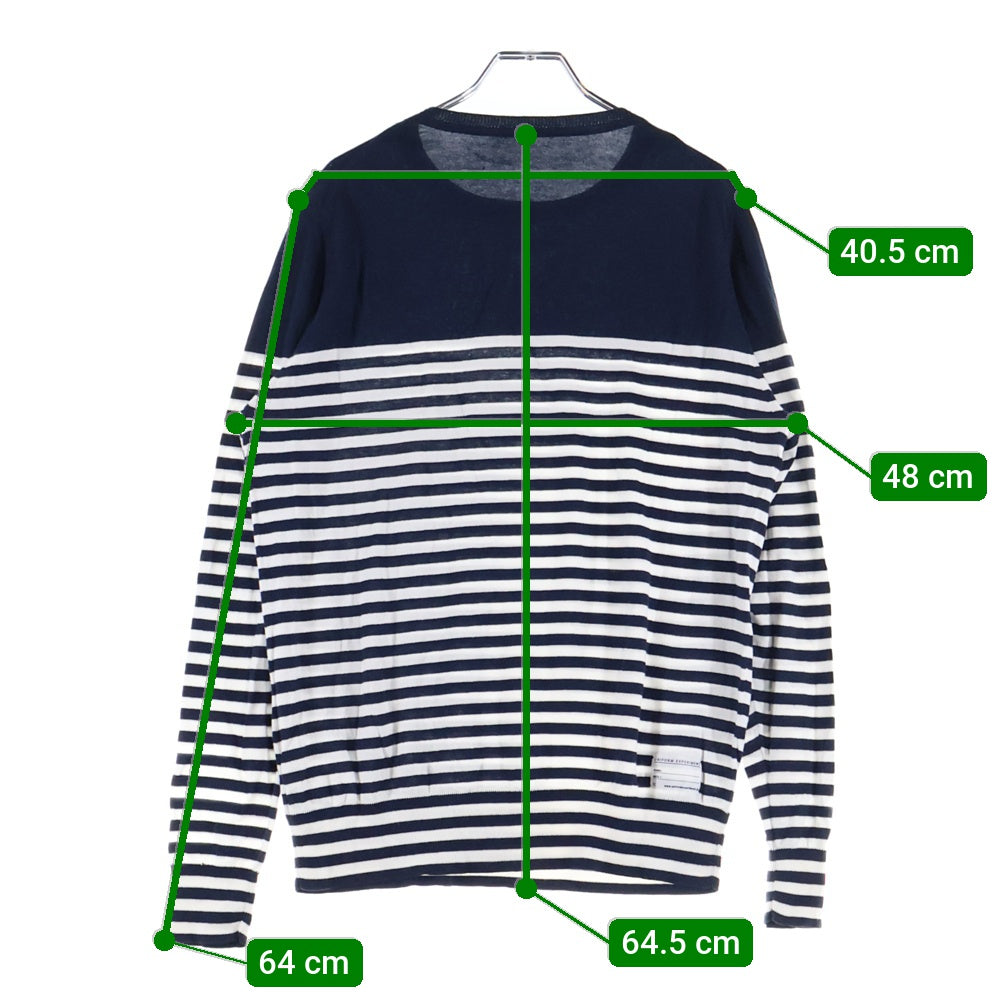 UNIFORM EXPERIMENT(ユニフォームエクスペリメント) ボーダー クルーネック ロングスリーブ長袖Tシャツ カットソー ネイビー/ホワイト UE-90042