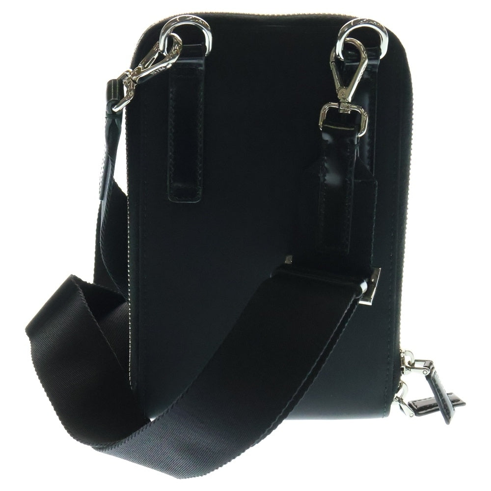 PRADA(プラダ) PHONE CASE SHORDER リナイロン ロゴ 三角プレート レザーフォンケース ショルダーバッグ ブラック 2ZT060