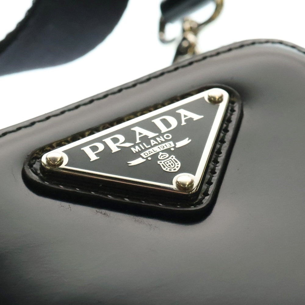 PRADA(プラダ) PHONE CASE SHORDER リナイロン ロゴ 三角プレート レザーフォンケース ショルダーバッグ ブラック 2ZT060