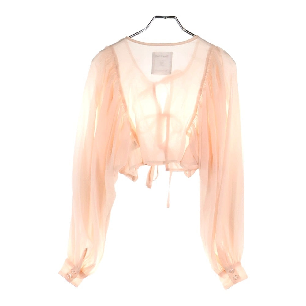 NO BRAND(ノーブランド) Treat Urself トリートユアセルフ フロントリボン パフスリーブ シアー長袖ブラウス ピンク レディース 1231-0208-TR