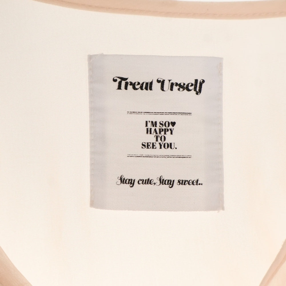 NO BRAND(ノーブランド) Treat Urself トリートユアセルフ フロントリボン パフスリーブ シアー長袖ブラウス ピンク レディース 1231-0208-TR