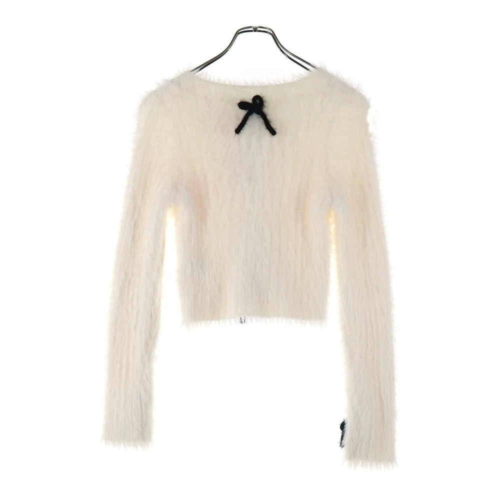 NO BRAND(ノーブランド) epine エピヌ RIBBON SHAGGY KNIT CARDIGAN リボン ショルダーホール シャギーニット カーディガン ホワイト レディース KF397