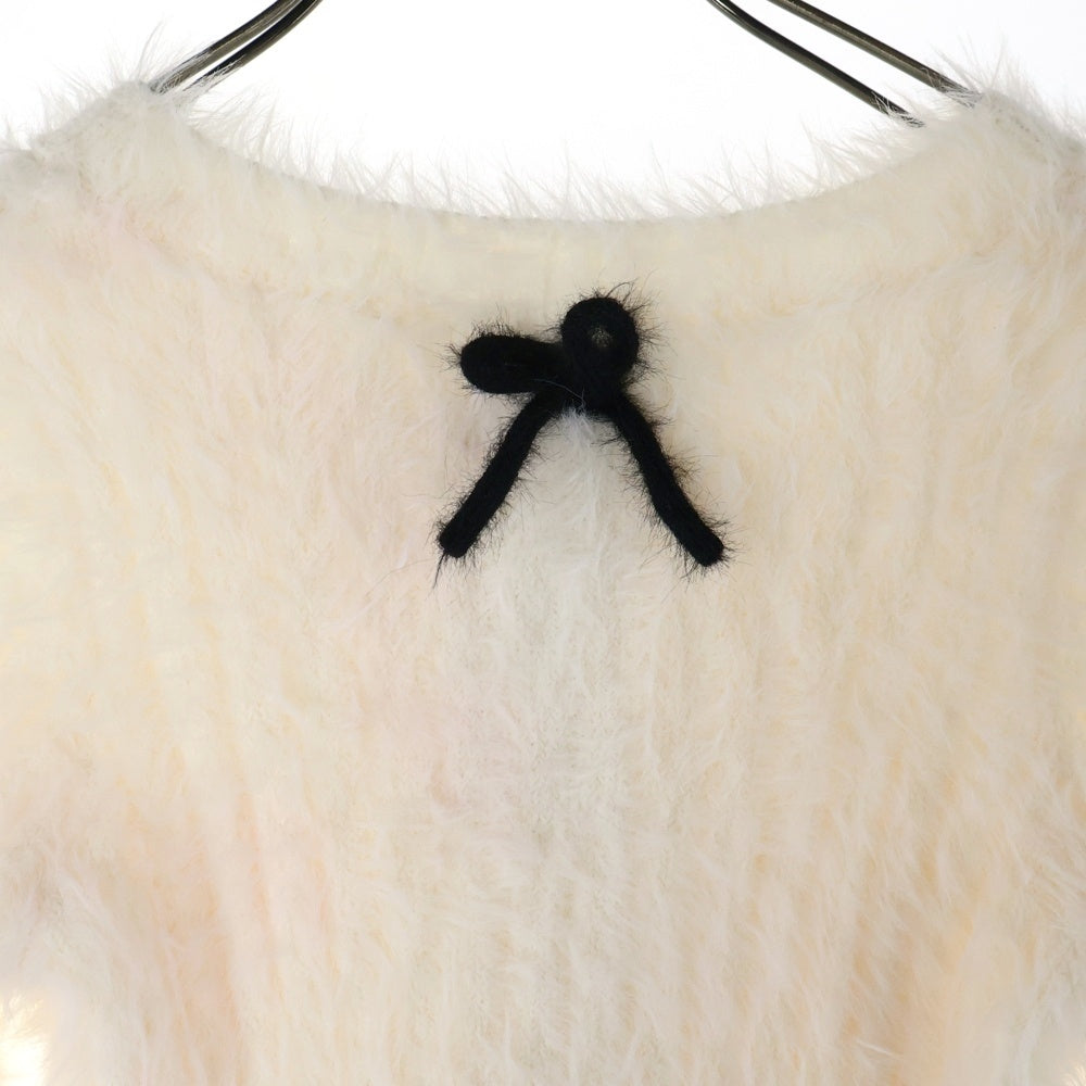 NO BRAND(ノーブランド) epine エピヌ RIBBON SHAGGY KNIT CARDIGAN リボン ショルダーホール シャギーニット カーディガン ホワイト レディース KF397