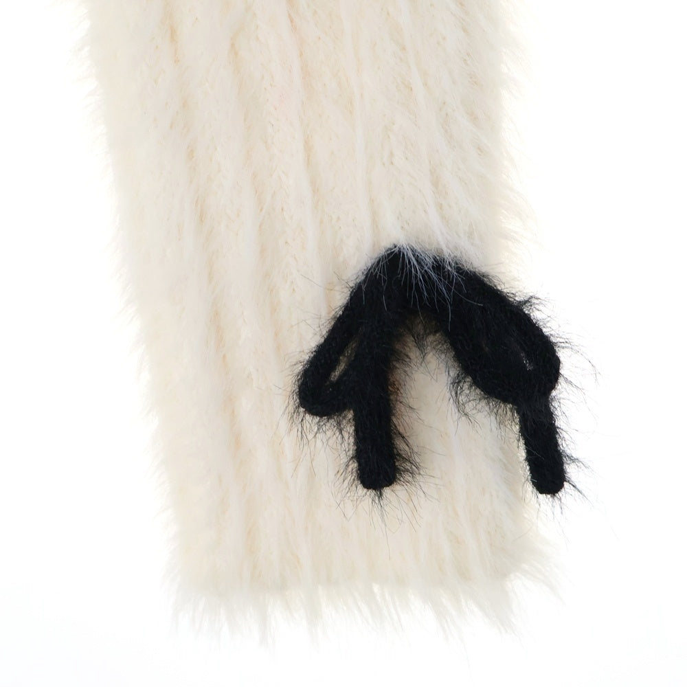 NO BRAND(ノーブランド) epine エピヌ RIBBON SHAGGY KNIT CARDIGAN リボン ショルダーホール シャギーニット カーディガン ホワイト レディース KF397