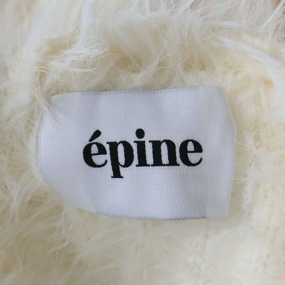 NO BRAND(ノーブランド) epine エピヌ RIBBON SHAGGY KNIT CARDIGAN リボン ショルダーホール シャギーニット カーディガン ホワイト レディース KF397