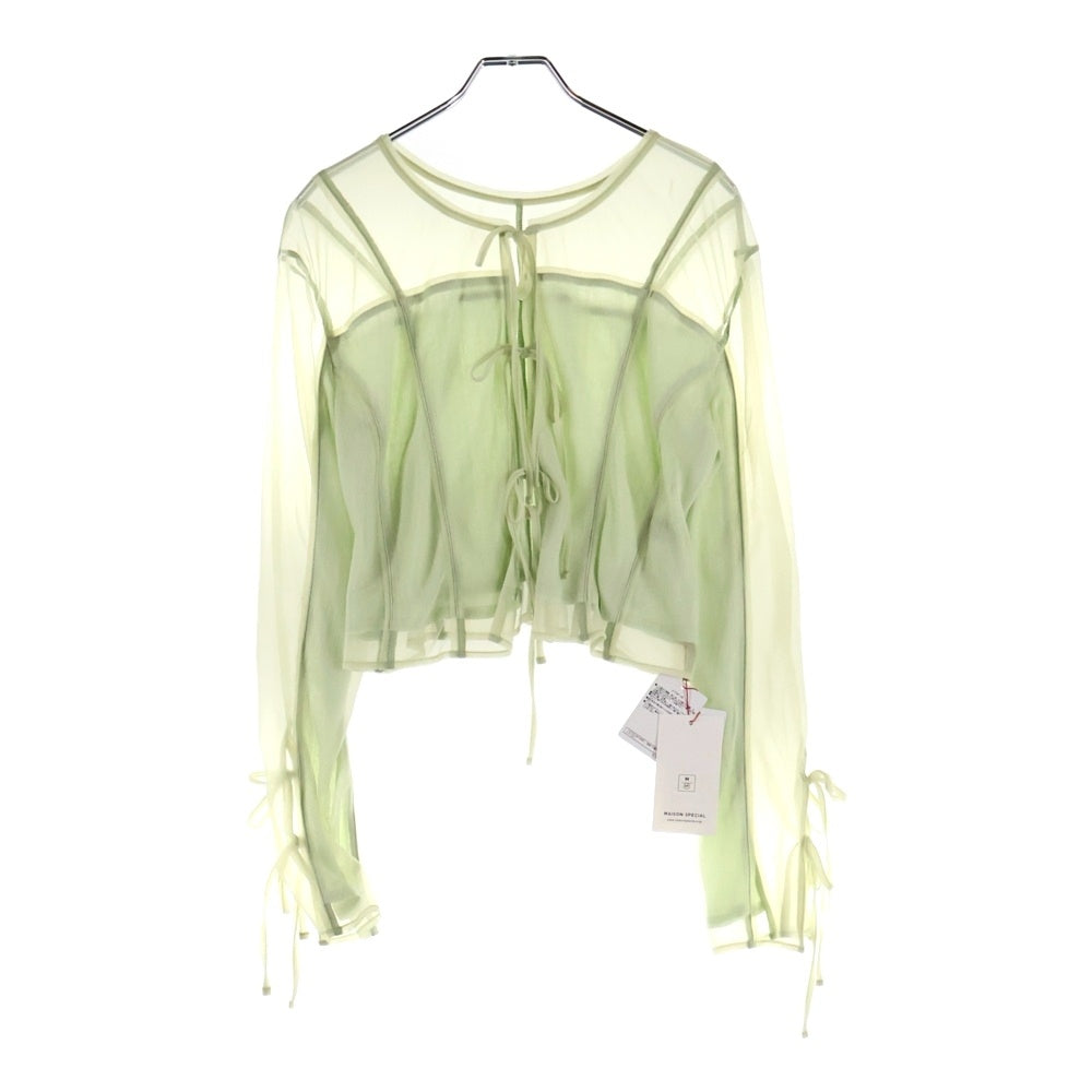 MAISON SPECIAL(メゾンスペシャル ) REVERSIBLE SHEER CARDIGAN リバーシブル フロントリボン シアーカーディガン ライトグリーン レディース 21251415705