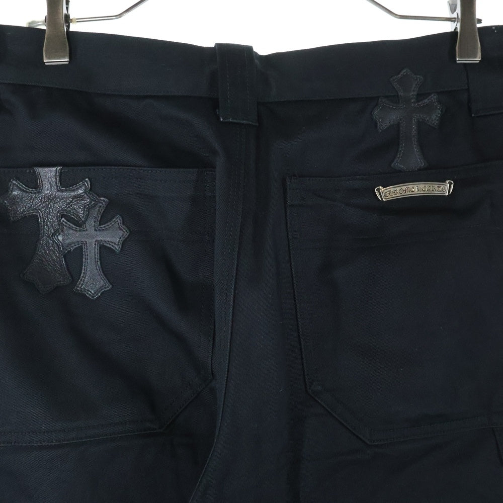 CHROME HEARTS(クロムハーツ) CARPENTER CNVS CEME CRS レオパードハラコ レザークロスパッチ ダブルニー カーペンターパンツ ブラック/シルバー/ブラウン
