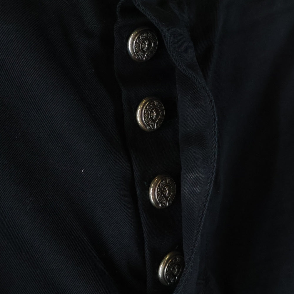 CHROME HEARTS(クロムハーツ) CARPENTER CNVS CEME CRS レオパードハラコ レザークロスパッチ ダブルニー カーペンターパンツ ブラック/シルバー/ブラウン