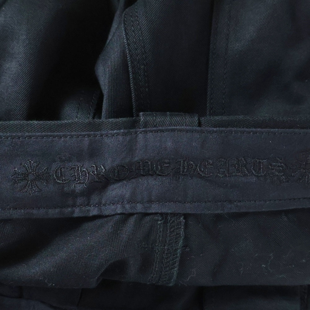 CHROME HEARTS(クロムハーツ) CARPENTER CNVS CEME CRS レオパードハラコ レザークロスパッチ ダブルニー カーペンターパンツ ブラック/シルバー/ブラウン