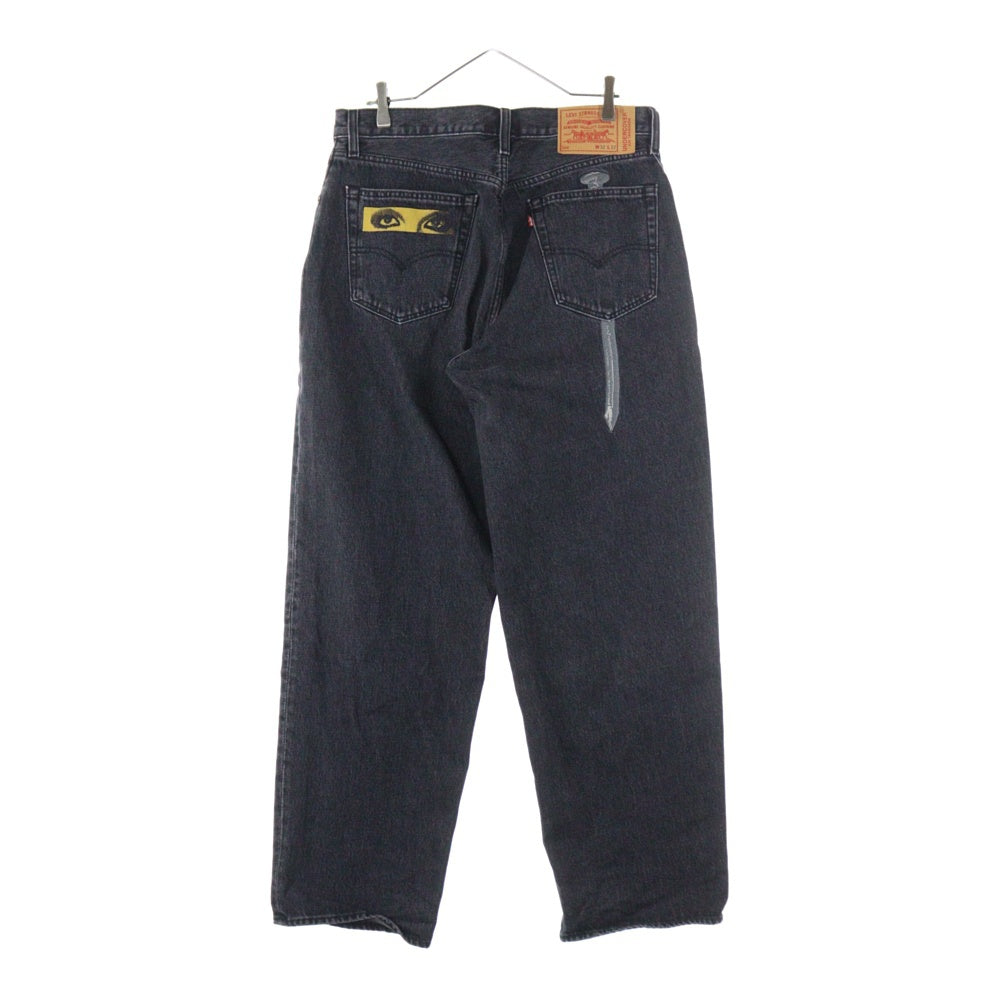 Levi's(リーバイス) ×UNDERCOVER BAGGY JEAN アンダーカバー フロントプリントデザイン バックエンブロイダリー ジップアップ バギージーンズ パンツ ブラック 001YZ-0000