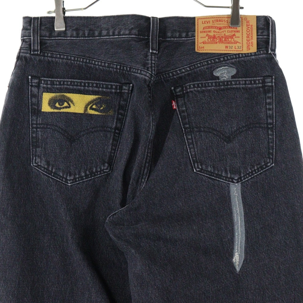 Levi's(リーバイス) ×UNDERCOVER BAGGY JEAN アンダーカバー フロントプリントデザイン バックエンブロイダリー ジップアップ バギージーンズ パンツ ブラック 001YZ-0000