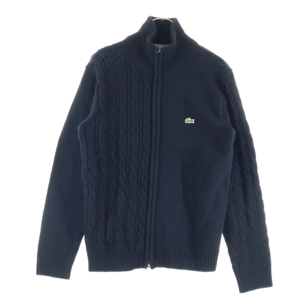 LACOSTE(ラコステ) ワンポイントロゴデザイン クレイジーニッティング ハイネック ジップアップ カーディガン ブラック AH9364