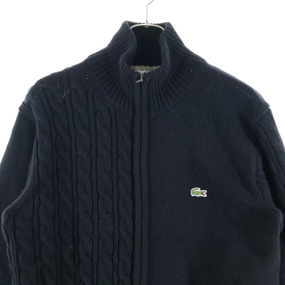 LACOSTE(ラコステ) ワンポイントロゴデザイン クレイジーニッティング ハイネック ジップアップ カーディガン ブラック AH9364