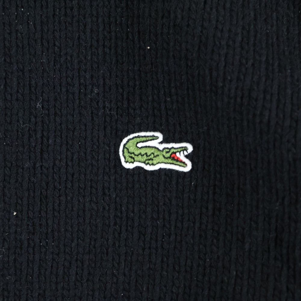 LACOSTE(ラコステ) ワンポイントロゴデザイン クレイジーニッティング ハイネック ジップアップ カーディガン ブラック AH9364