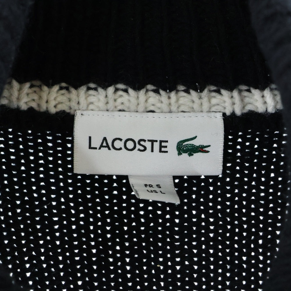 LACOSTE(ラコステ) ワンポイントロゴデザイン クレイジーニッティング ハイネック ジップアップ カーディガン ブラック AH9364