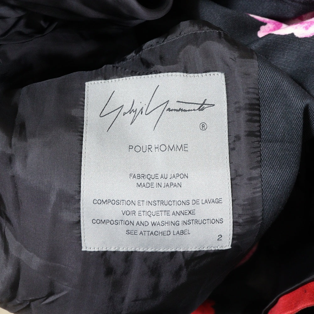 Yohji Yamamoto POUR HOMME(ヨウジヤマモト プールオム) 花と少年期復刻 フラワーハーフコート ジャケット ブラック HS-Y05-020