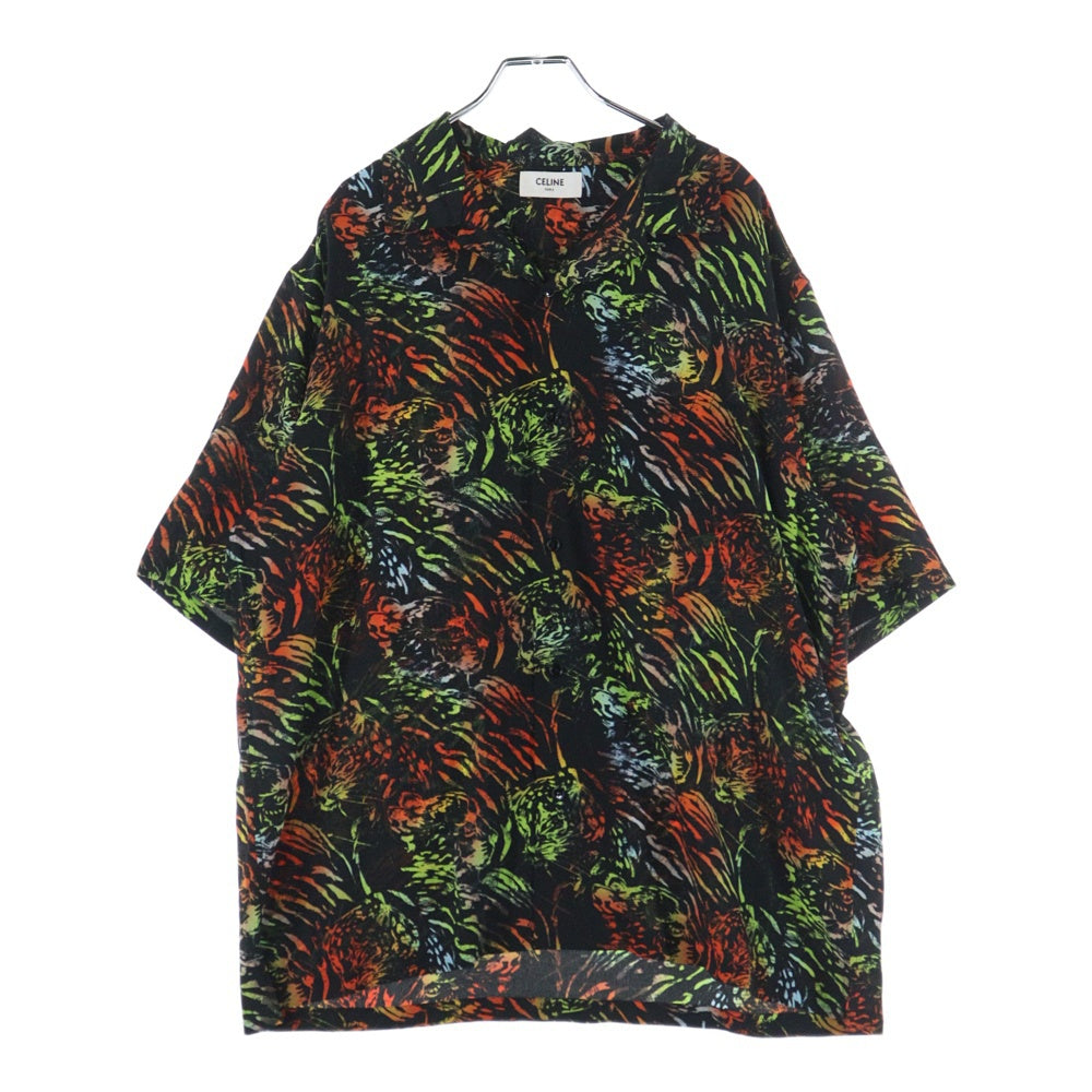CELINE(セリーヌ) タイガープリント ハワイアンシャツ 半袖アロハ ブラック 2C946643T