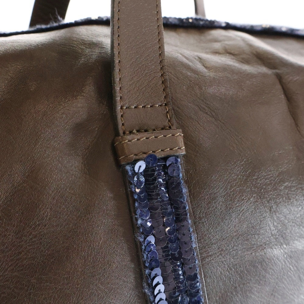 NO BRAND(ノーブランド) VANESSABRUNO (ヴァネッサブリューノ) スパンコール カウレザートートバッグ レディース ブラウン