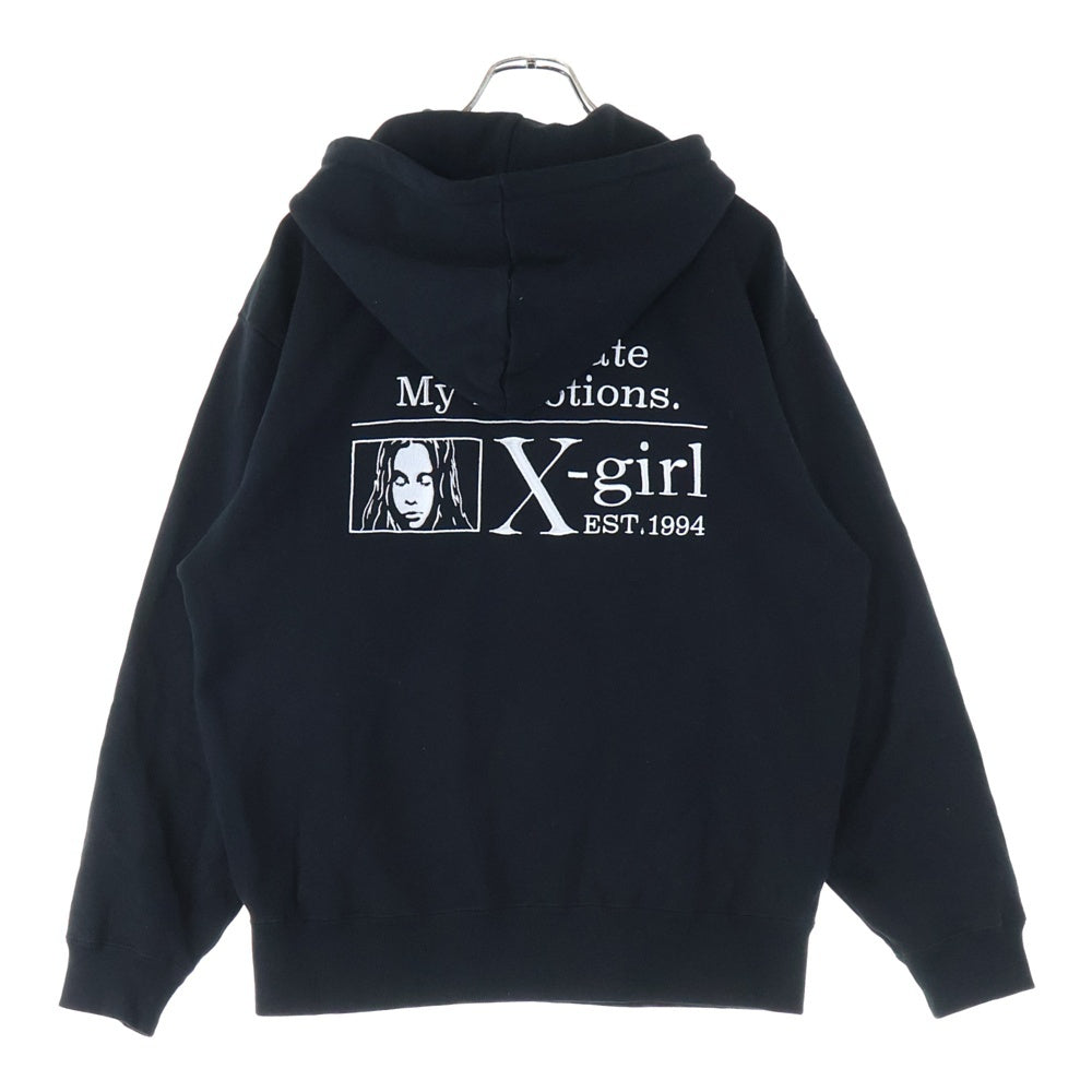 X-GIRL(エックスガール) フロントロゴ刺繍 フーデッドジップアップパーカー フーディー ブラック 105233012003