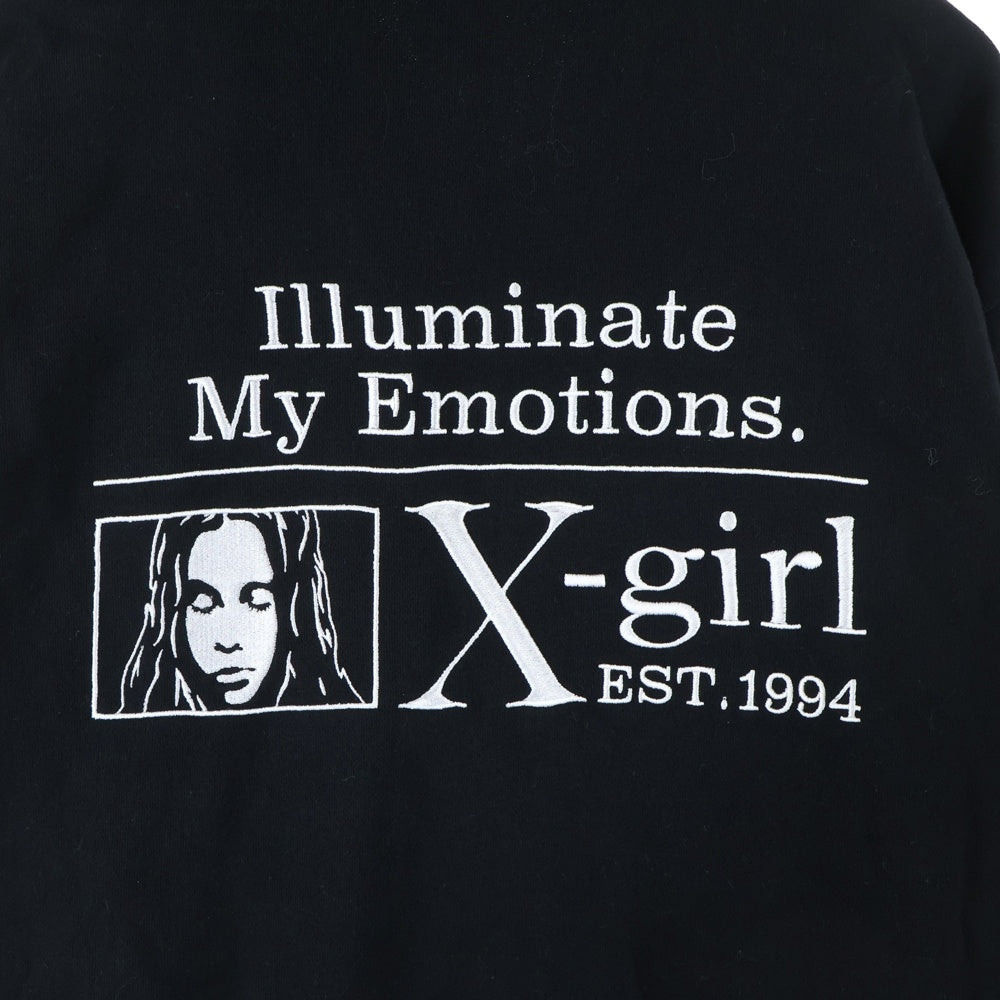 X-GIRL(エックスガール) フロントロゴ刺繍 フーデッドジップアップパーカー フーディー ブラック 105233012003