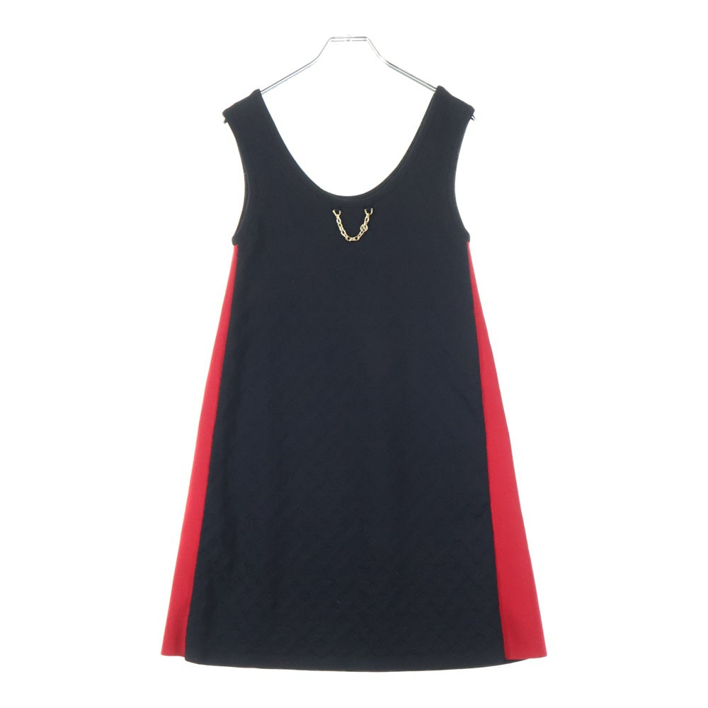 LOUIS VUITTON(ルイヴィトン) 22SS モノグラム ゴールド チェーン シルク ジャージ ドレス ワンピース レディース ブラック/レッド RW221B OJ6 FMKD83