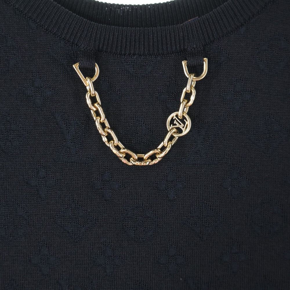 LOUIS VUITTON(ルイヴィトン) 22SS モノグラム ゴールド チェーン シルク ジャージ ドレス ワンピース レディース ブラック/レッド RW221B OJ6 FMKD83